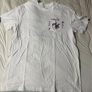 Vans White Short Sleeve Pocket Tee with Red & Blue Graphic